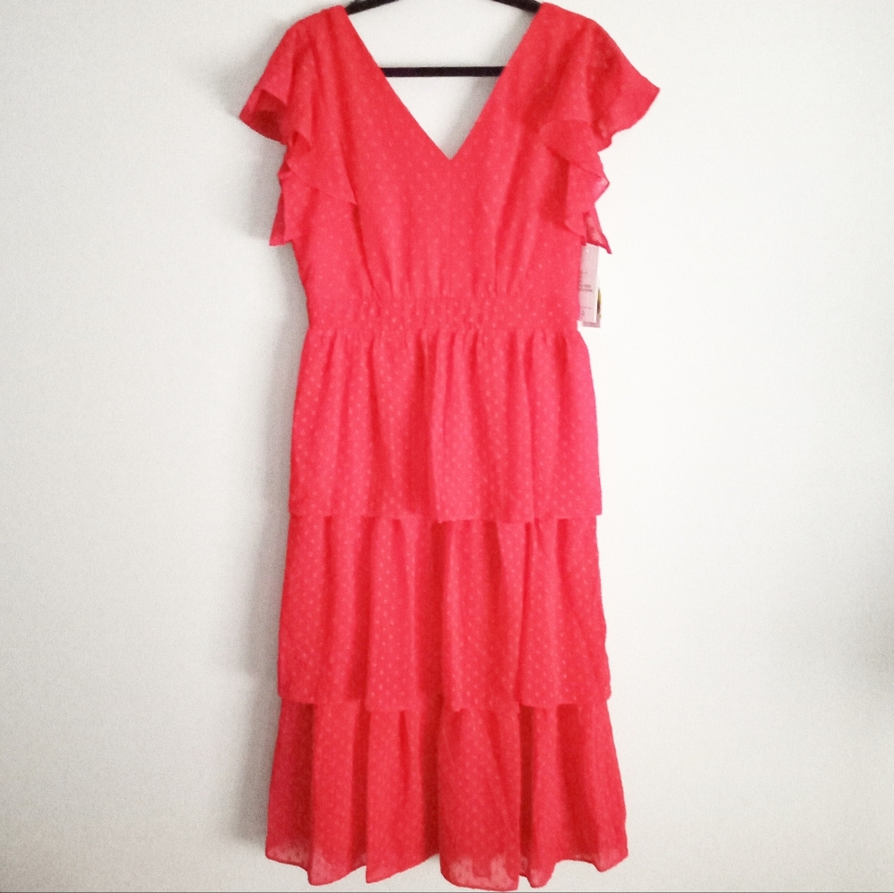 Julia Jordan NWT Red Flutter Sleeve Chiffon Midi  Woman's Dress - Picture 5 of 8